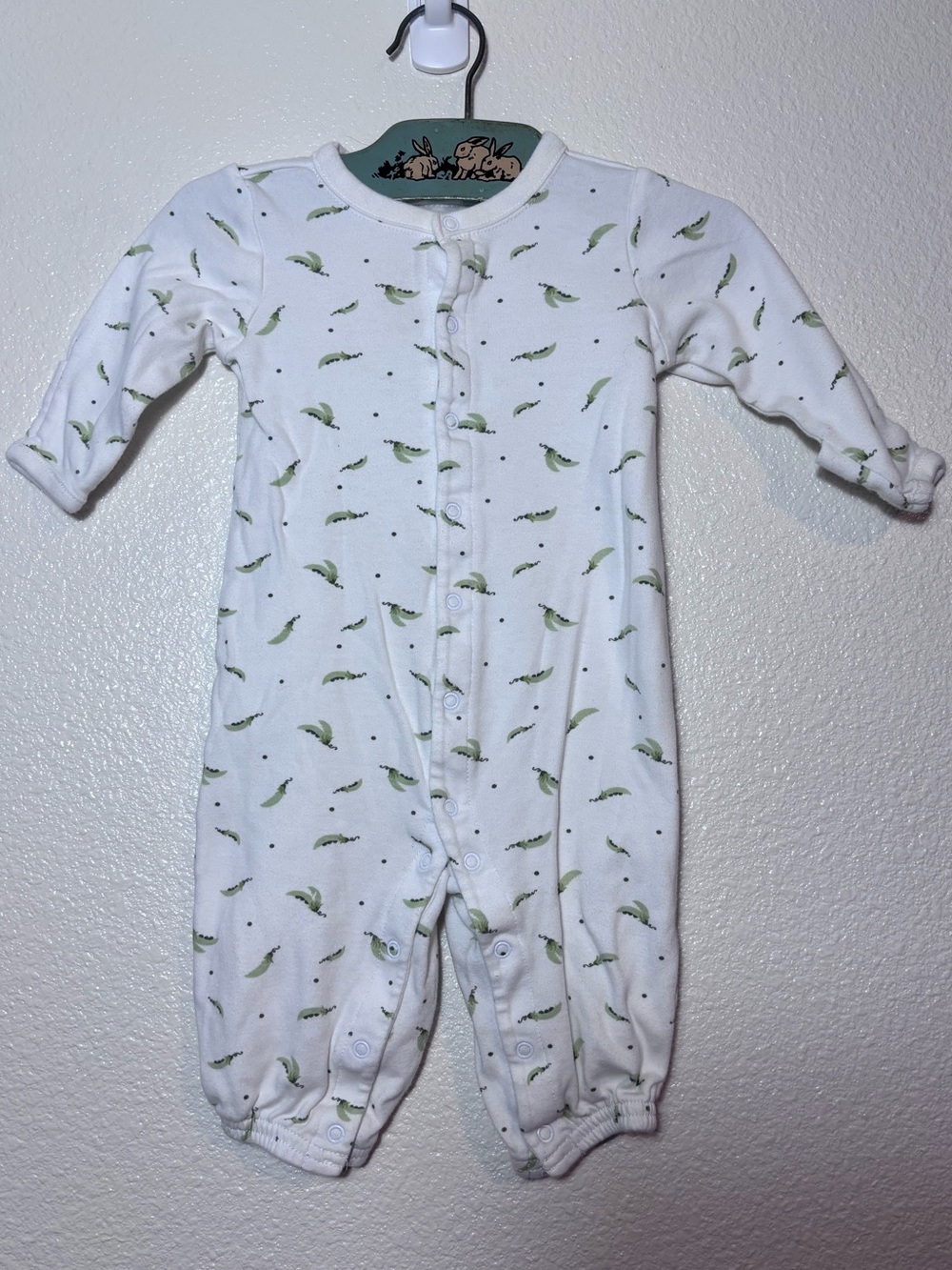 Gymboree Layette 100% Cotton Button Up One Piece Size 3-6 Months Pea Print